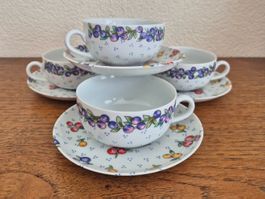 4 tasses et sous-tasses porcelaine Mehun sur Yèvre
