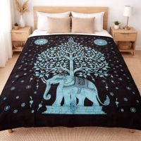 Tagesdecke Elefant Tree Dekotuch 240x210 Baumwolle Schwarz t