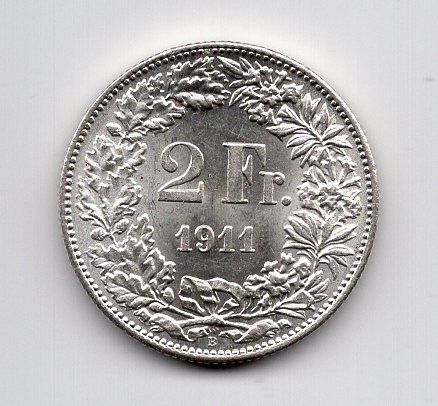 Tutti le monete: (2528) CH, 2 Franken, 1911, Super, stgl – Usato da Rüthi (Rheintal) venduto da erdnuessli1