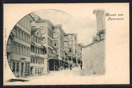 Appenzell, Strassenpartie mit Geschäft 