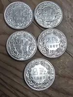5 Schweizer Franken 2 Fr. 1967 Silbermünzen guter Zustand