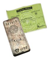1 kg Argent Vintage Métaux Précieux SA Neuchâtel Certificat 