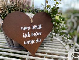 Edelrost Herz „mini Wäut isch besser“