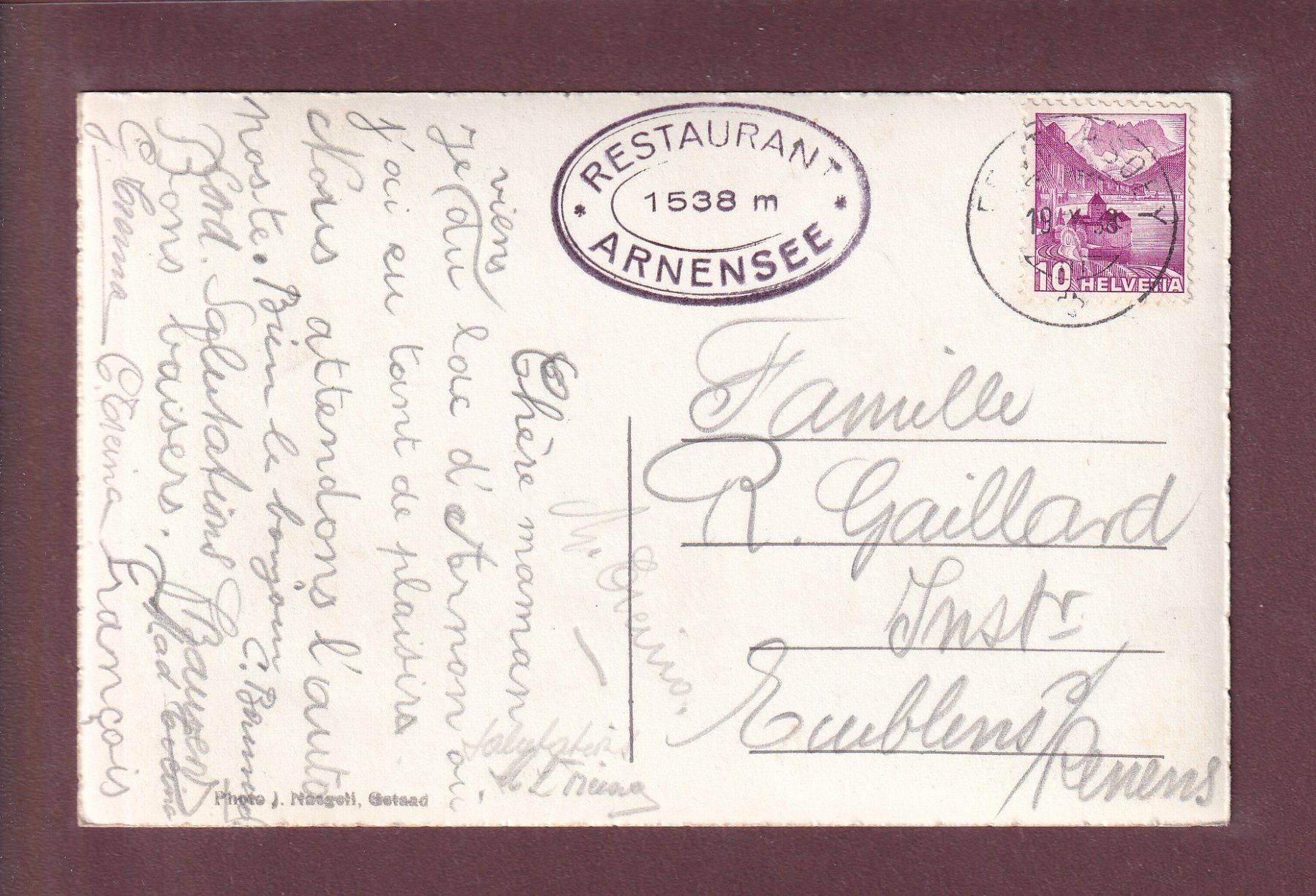 Ansichtskarten: ARNENSEE bei Gstaad - 1938 – Gebraucht aus Pully von nicecards 1