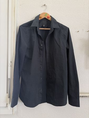 Herren Hemd H&M Slim Fit Grösse M dunkelblau Tupfen
