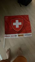 Schweizer Fahne mit Sponsoren, guter Zustand