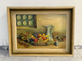 🍂84.5x65/ E. Giger/ Öl Gemälde Stilleben Herbstfrüchte
