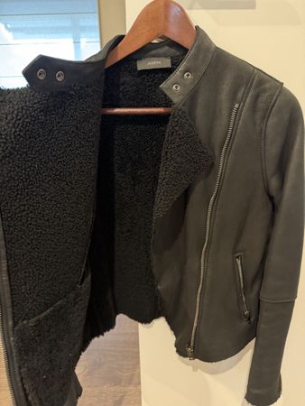 JOSEPH BLACK LEATHER JACKET WITH SHEARLING LINING