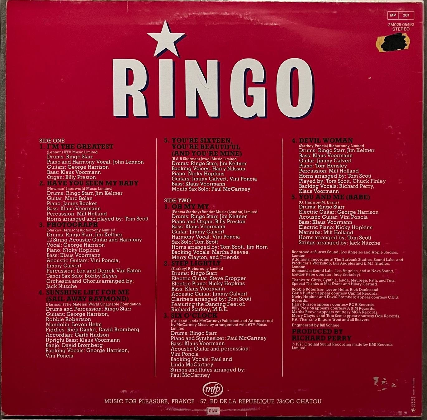 Dischi in vinile: RINGO STARR - RINGO - 33 Tours – Usato da Bussigny venduto da vinyl-pas-cher 1