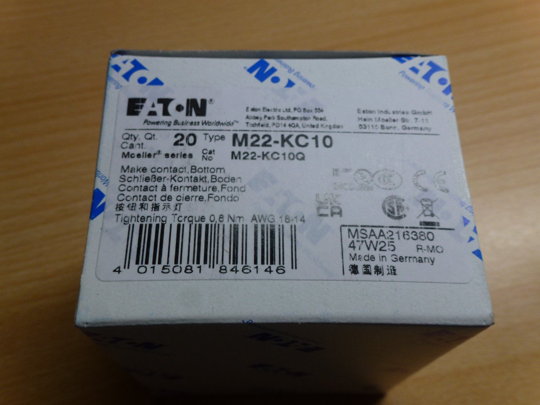 Eaton Interruttori: 20St. Kontakte M22-KC10 Eaton – Nuovo e nell'imballaggio originale da Hombrechtikon venduto da HGK50 1
