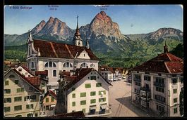 AK Schwyz, Ortsansicht mit Hotel