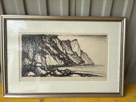 Dessin Paysage Marin, A. Malens, Encadré, parfait état! (54)