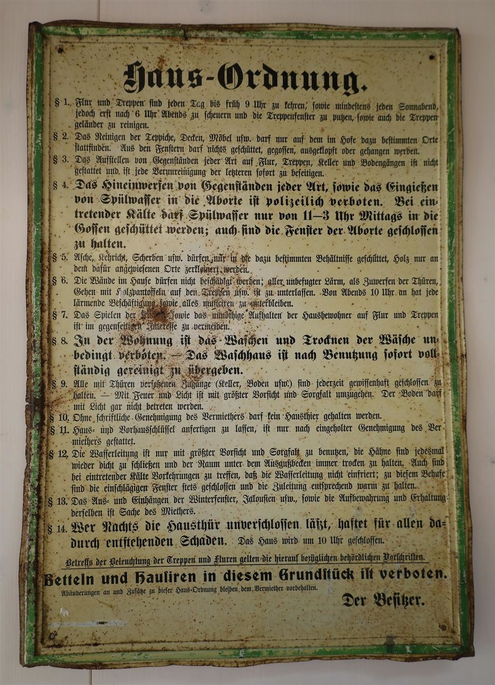 Insegne: grosses Blechschild Hausordnung – Usato da Birrwil venduto da brandschatz_birrwil