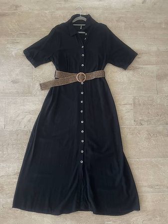 Langes schwarzes Sommerkleid mit Gürtel Gr. L