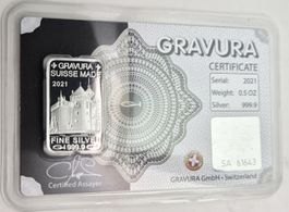 Gravura Silberbarren 1/2 oz 999.9 Schweiz 2013 Zertifikat