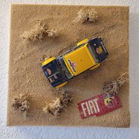 Fiat Abarth Deko-Objekt, Modellauto auf Leinwand, 1/43