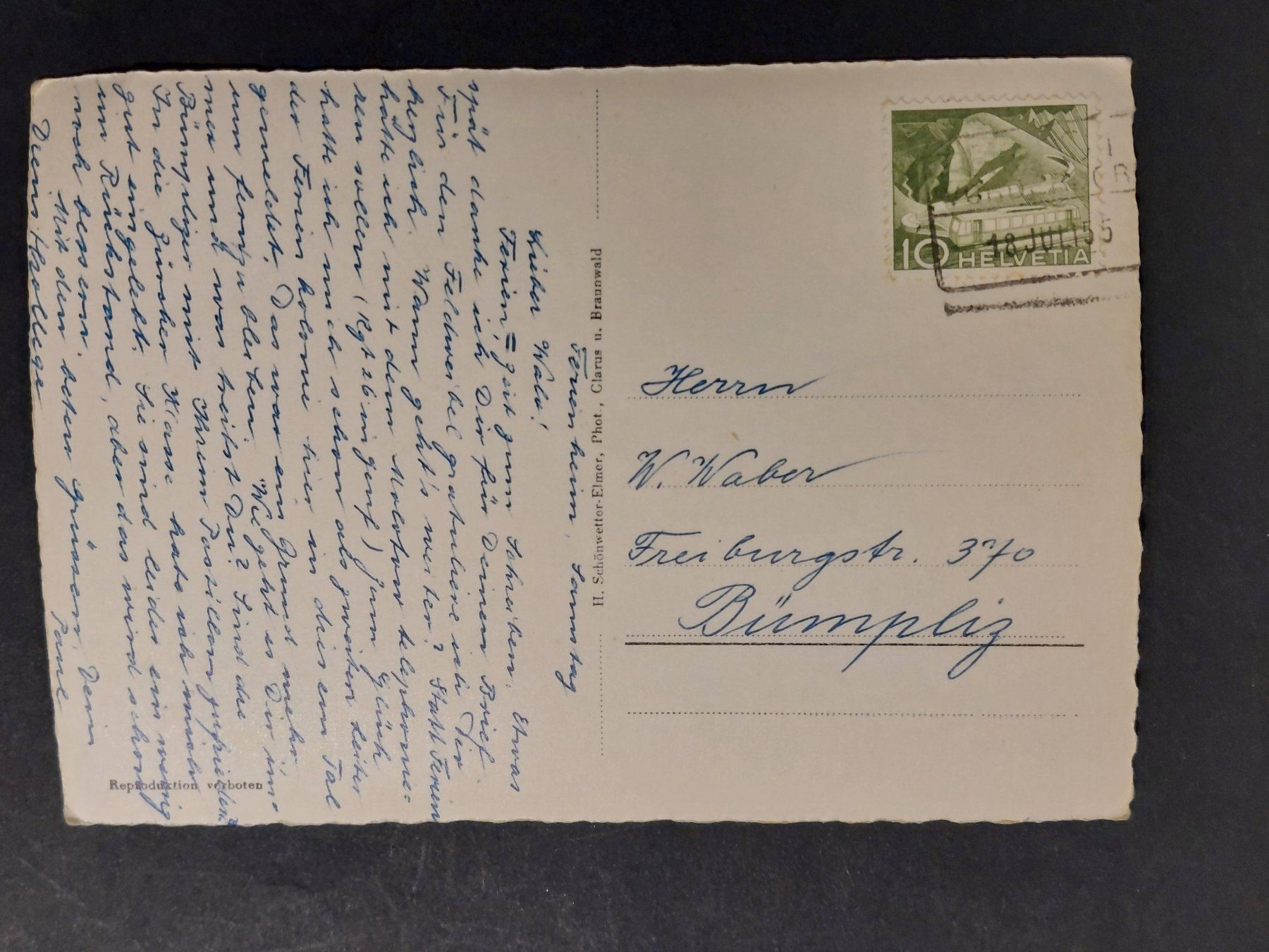 Cartoline postali: AK gel. Engi mit Vorderglärnisch, 1955 – Usato da Obfelden venduto da Funke2 1