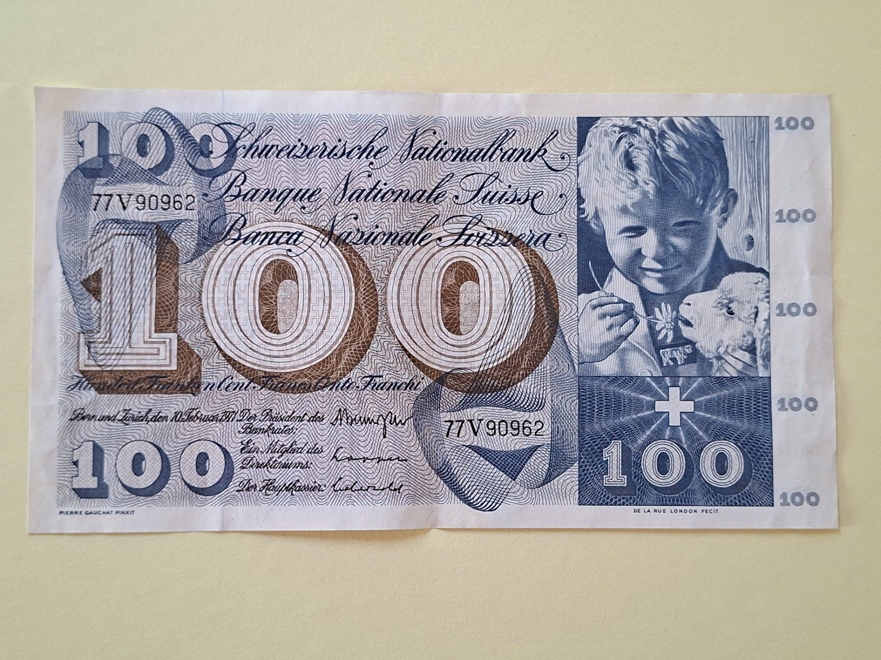 Banconote: 100 Franken Banknote 1971 gebraucht – Usato da Beckenried venduto da newmap