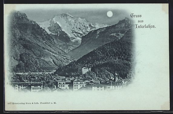 Cartoline postali: Mondschein-AK Interlaken, Ortsansicht au – Usato da Berlin venduto da bartko-reher