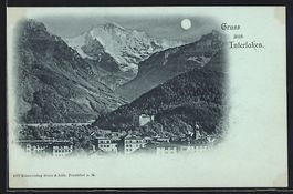 Mondschein-AK Interlaken, Ortsansicht au