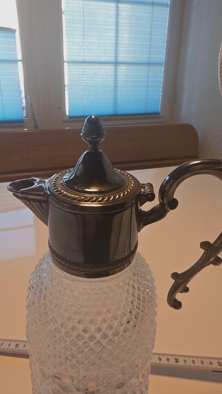 Caraffe: Vintage Kristall Karaffe / Likörkaraffe versilbert 32 cm – Usato da Hittnau venduto da Rapido33 1