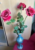Antike Vase aus Messing mit türkisfarbenem Dekor. Top!