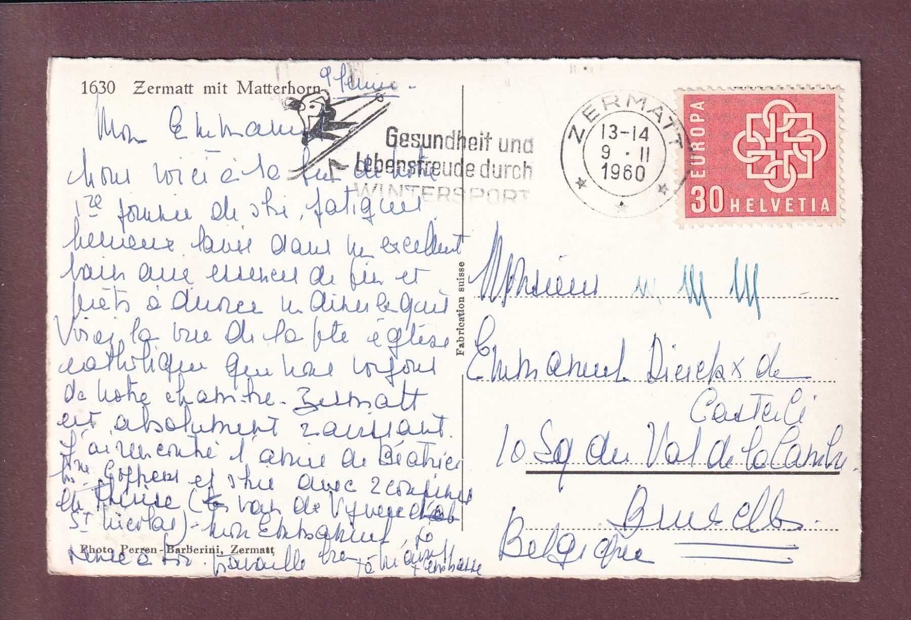 Cartoline postali: ZERMATT - Teilansicht - Matterhorn - 1960 – Usato da Pully venduto da nicecards 1