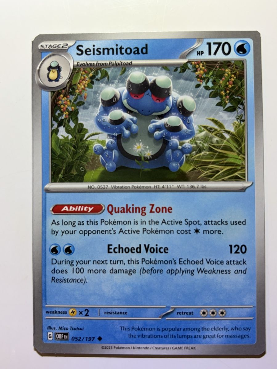 Pokémon Carte collezionabili: Pokemon Karte Miscut Seismitoad Obsidian Flames 052/197 EN – Usato da Galgenen venduto da Miachelle