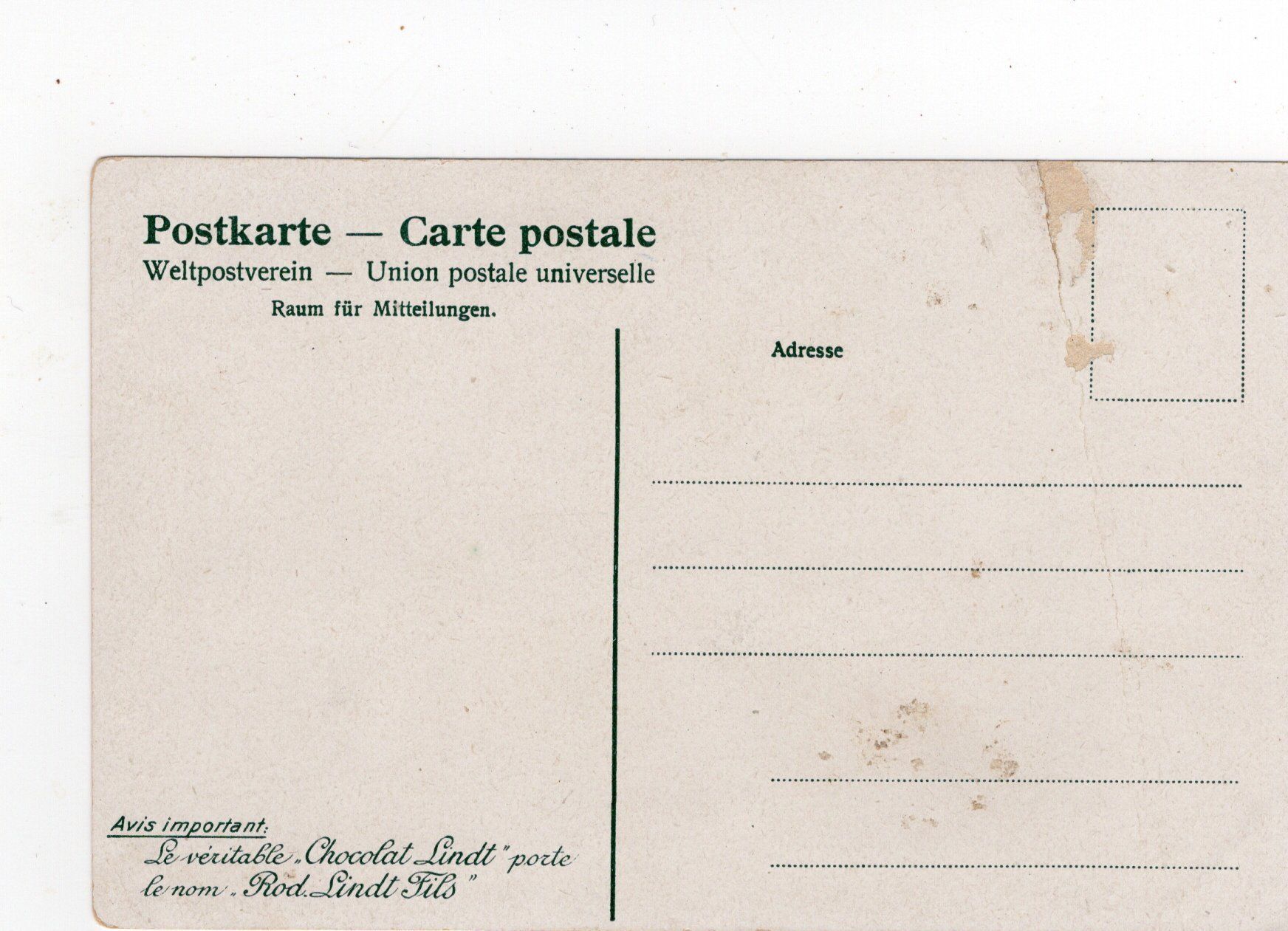 Cartoline postali: Chocolats Lindt und Sprüngli Werbe AK – Usato da Rapperswil SG venduto da INTELVI 1