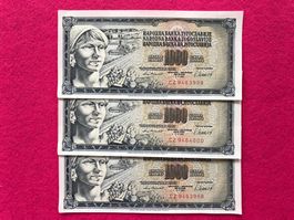 Belgrad 1981 - Jugoslawien - 3 x 1000 Dinara aUNC