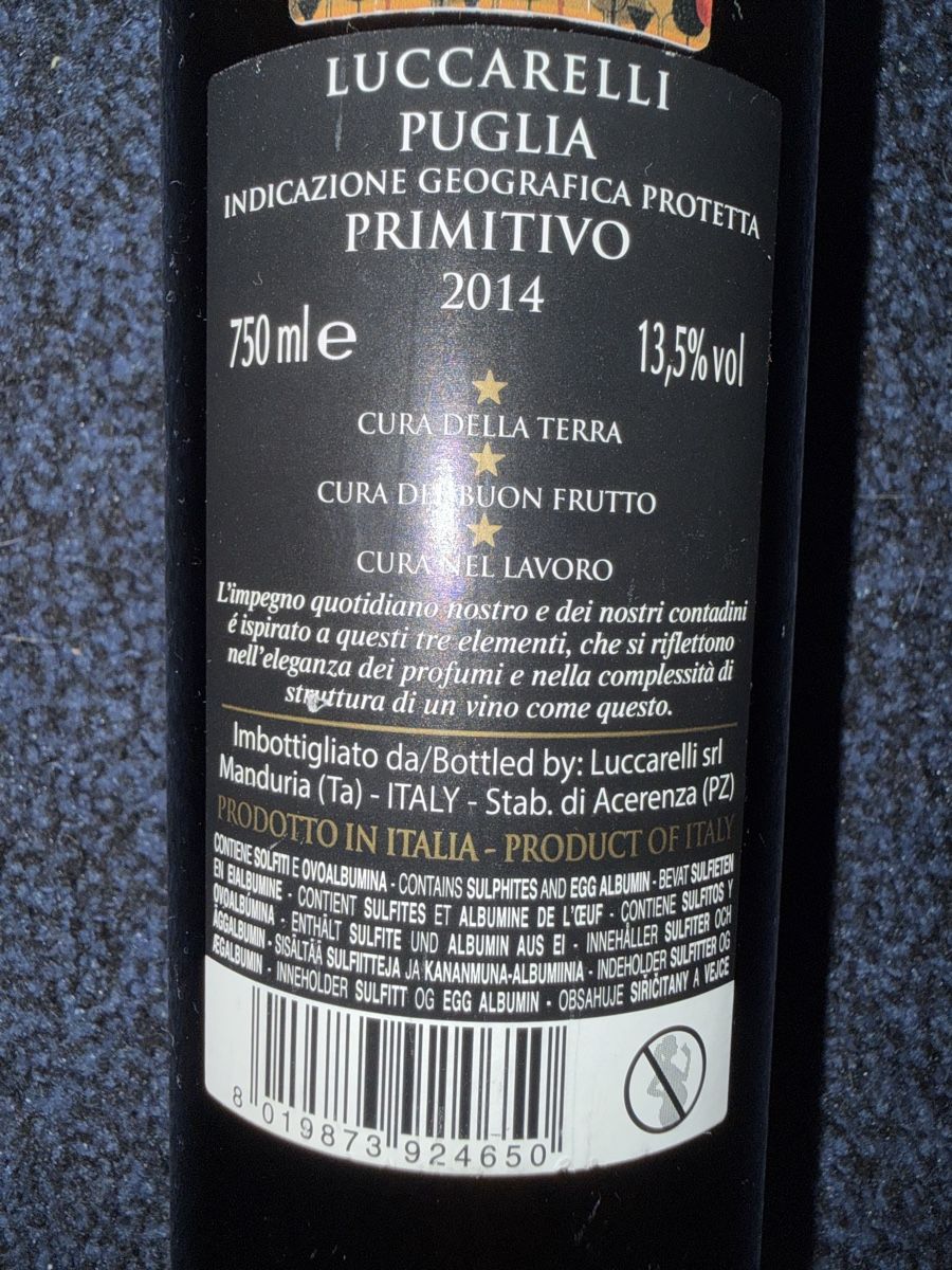 Vino: Luccarelli Puglia Primitivo 2018 - 104 – Nuovo (secondo la descrizione) da Möhlin venduto da Palessandro91 1