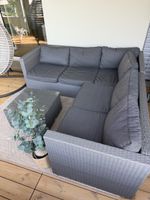 Gartensofa Polyrattan grau L-Form mit Tisch 205x192cm