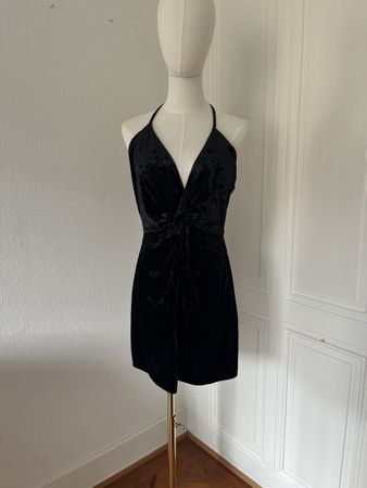 Zara Black Velvet Mini Dress, size M, halter neck party.