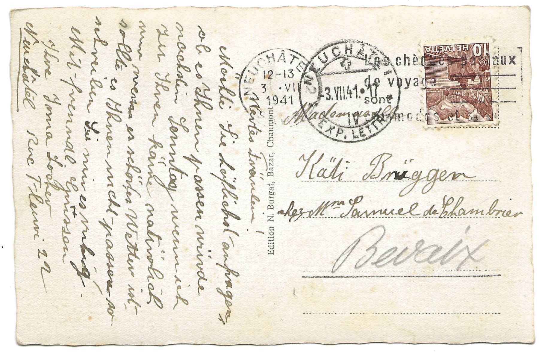 Cartoline postali: Funiculaire du Chaumont - Neuchâtel - Drahtseilbahn - 1941 – Usato da Engelburg venduto da Cartophil 1