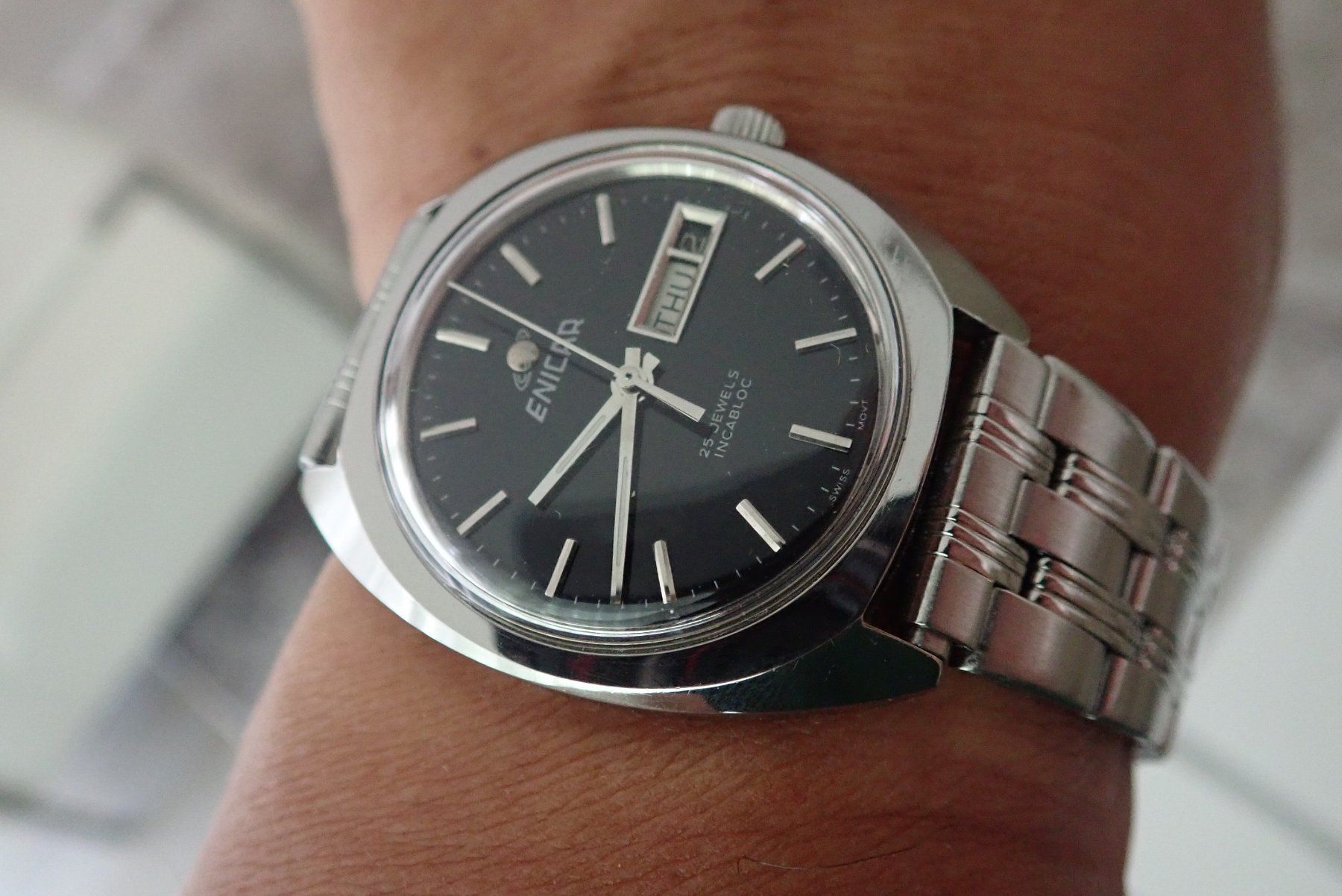Enicar Orologi: VINTAGE!! ENICAR AUTOMATIC DAYDATA 37X42MM. – Usato da Wohlen AG venduto da superwatchesteam 6