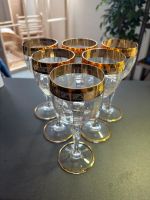 6 edle Kristall Weingläser mit Goldrand