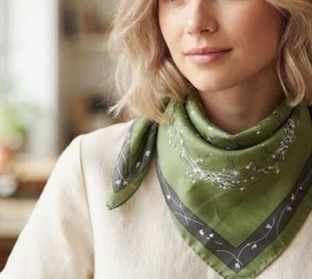 Foulard Soie  Gin Fizz vert motif floral