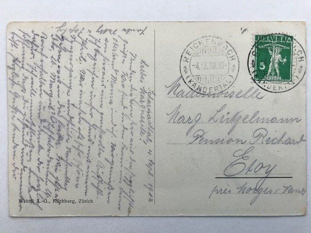 Cartoline postali: Reichenbach im Kandertal, von 1912 – Usato da Niederscherli venduto da Lucia16 1