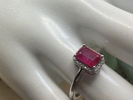 Rubinring Silber, weissvergoldet, Gr. 55.25