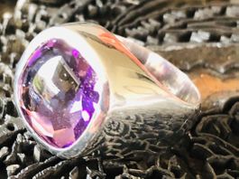 AMETHYST Pufftop Brasilien 🇧🇷 in Silber Ring !! Grösse: 62