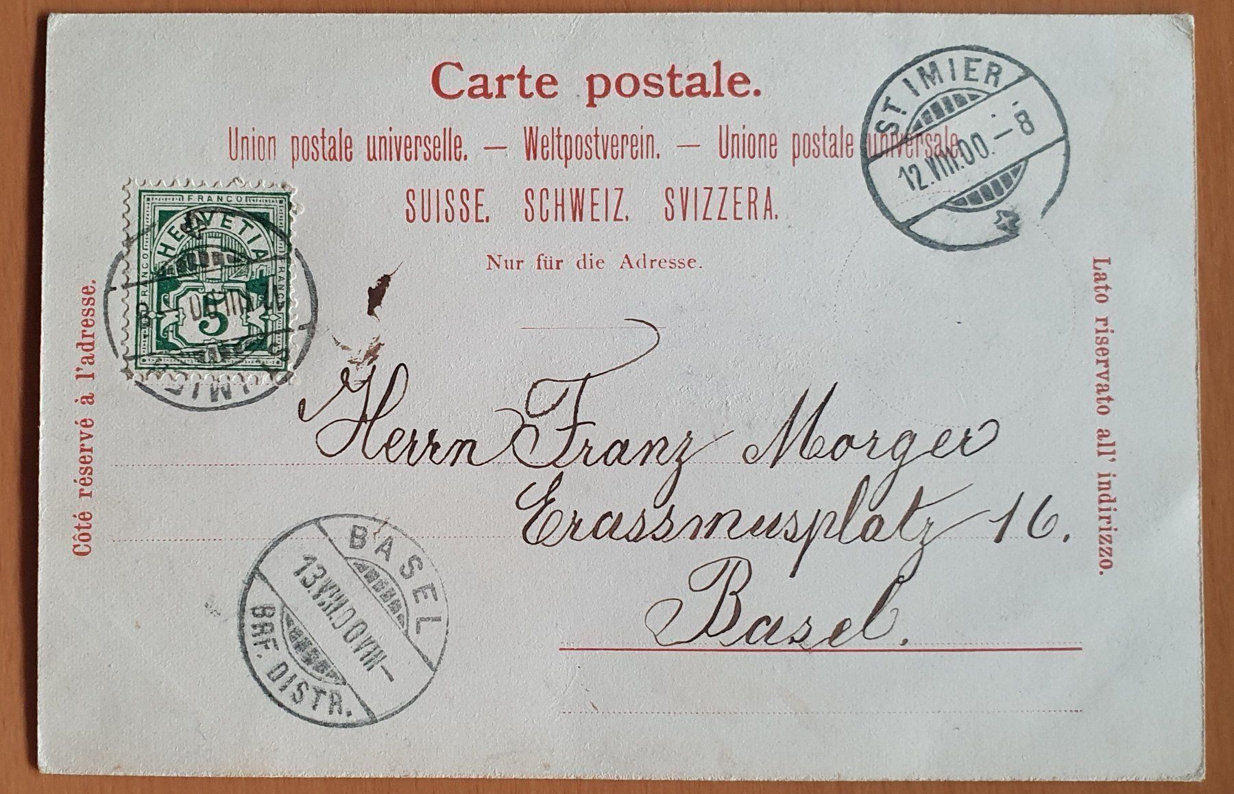 Ansichtskarten: Souvenir de St.Imier 1900 – Gebraucht aus Kreuzlingen von Rschweiz1 1