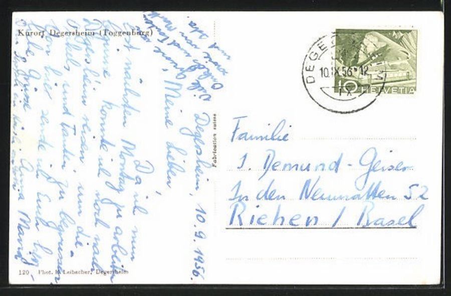 Ansichtskarten: Degersheim, gelaufen 1956 – Gebraucht aus Frauenfeld von POML 1