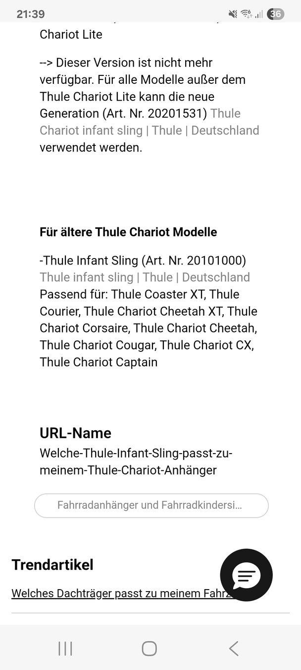 Thule Pezzi di ricambio: Thule Infant Sling, Nr. 20101000 – Usato da Chur venduto da urs_x8x8 1