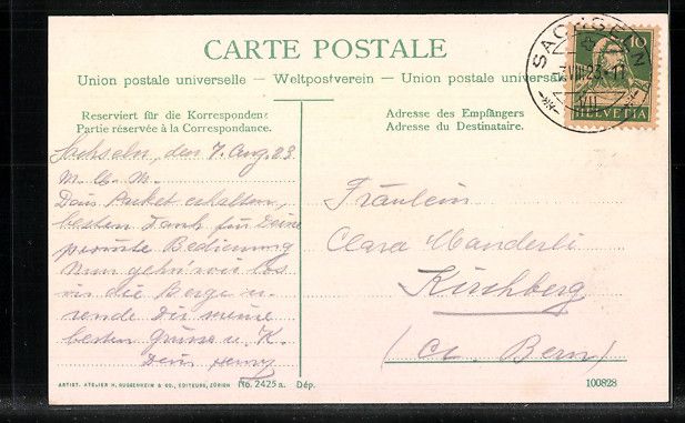 Ansichtskarten: AK Sachseln, Uferpartie mit Kirche, 1923 – Gebraucht aus Berlin von bartko-reher 1