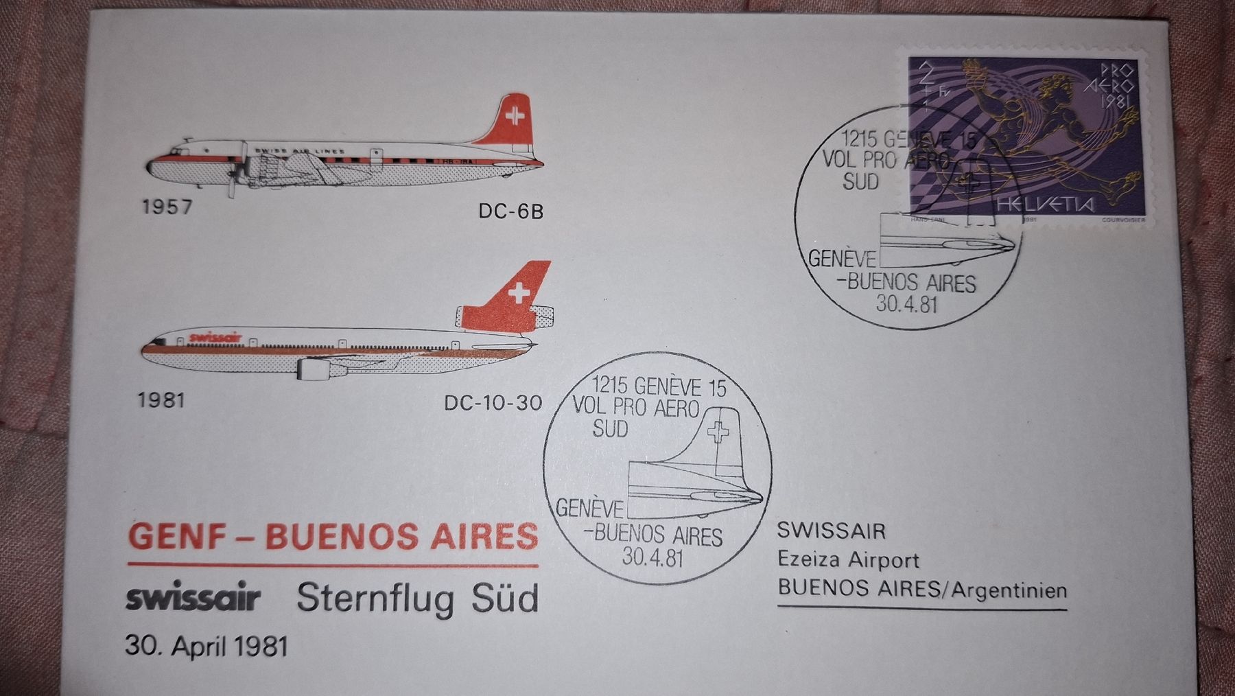Alle Briefmarken: Swissair Genf - Buenos Aires 30.04.1981 – Gebraucht aus Balgach von SIMEON27