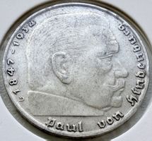 2 Reichsmark 1939 D – Hindenburg – Silber 625 – schön 