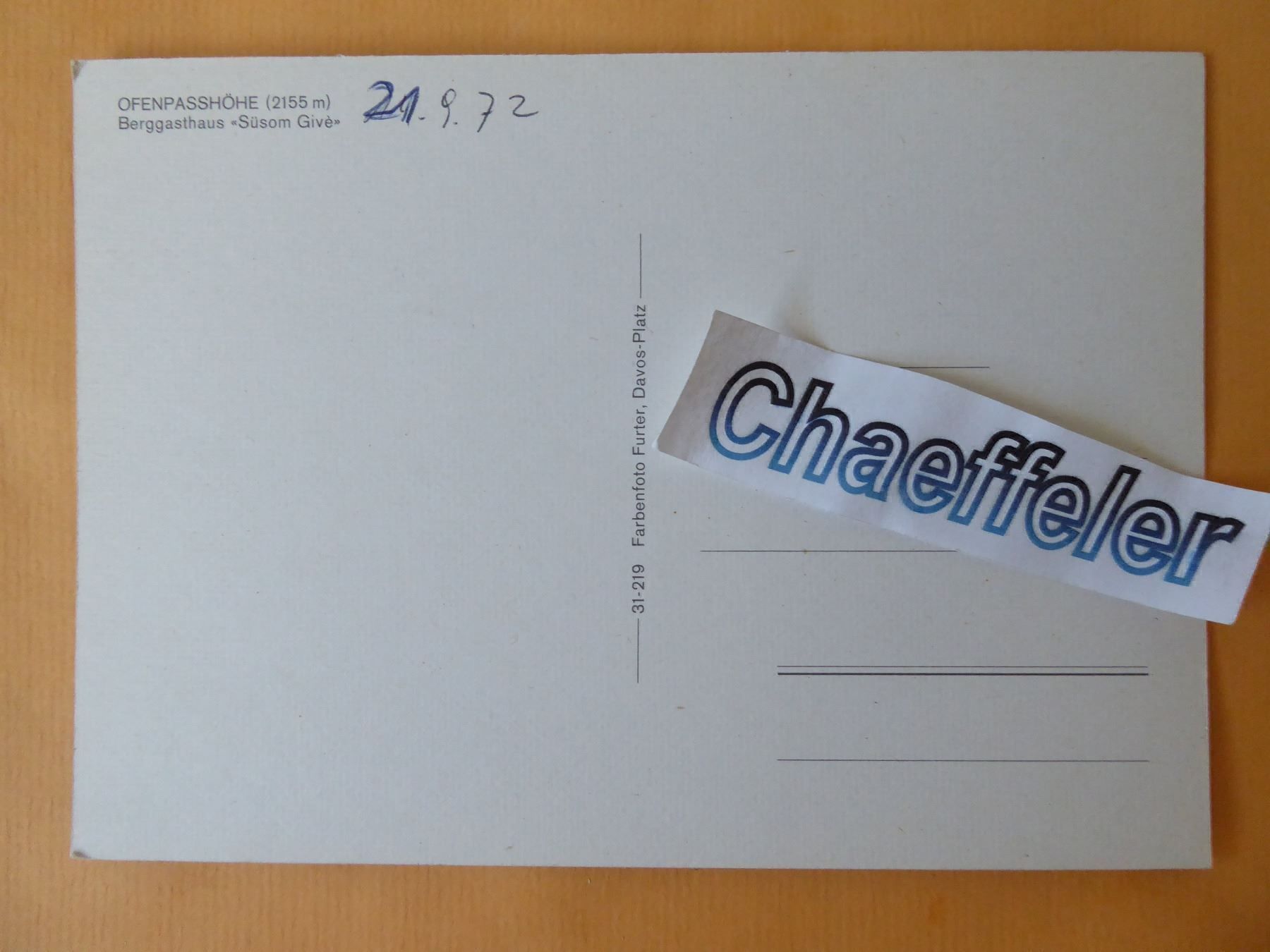 Ansichtskarten: 1972 Ofenpasshöhe – Gebraucht aus Zürich von Chaeffeler 1