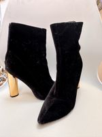 Stiefeletten Samt Schwarz Goldfarbener Absatz Grösse 38