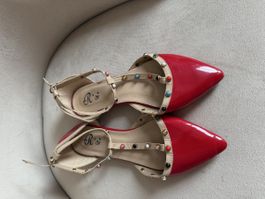 Rote Sommer Ballerinas, Gr. 38, neuwertig mit Schmuck! (54)