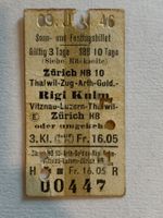 SBB Rigibahnen ARB VRB Edmondson Karton Billett 1946